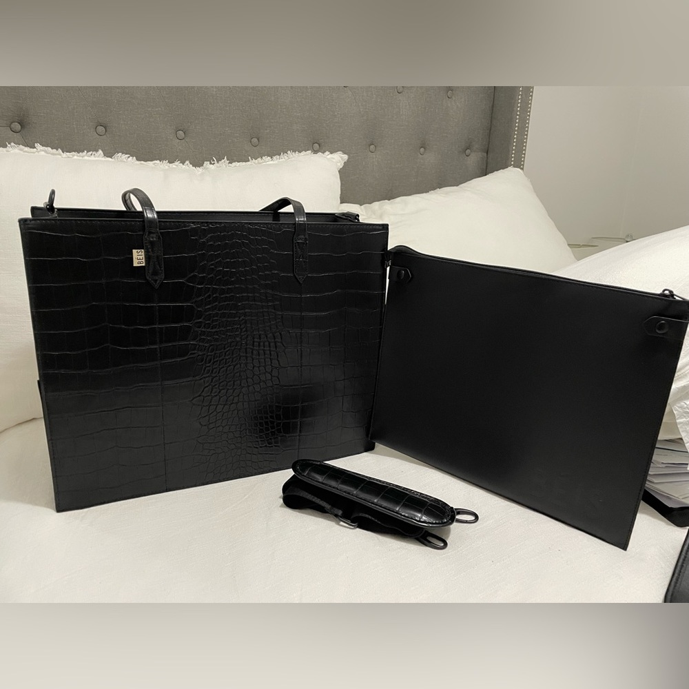Beis Work Tote in Black Croc